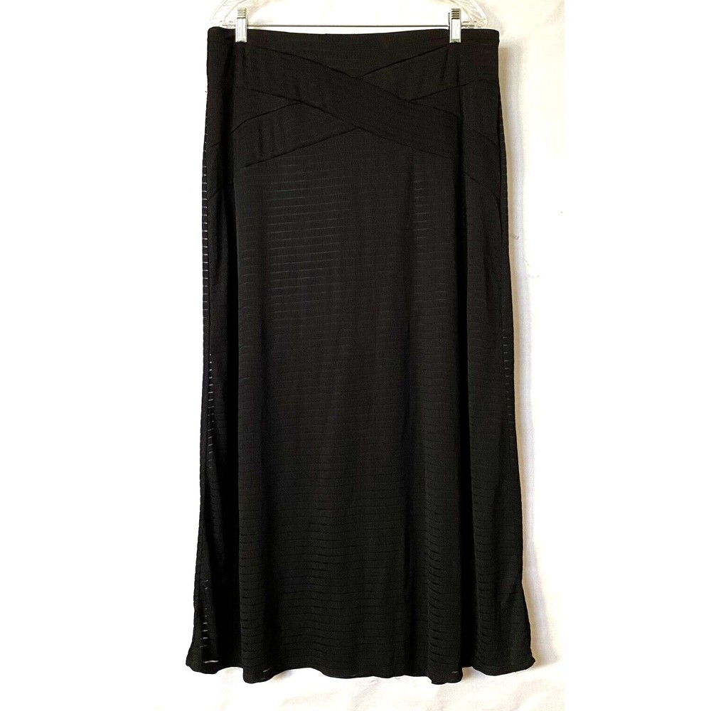 Eci New York Womens Skirt XL Black Ribbed Sheer Stripe Pull On Lined
